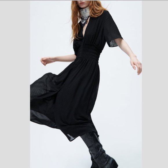 Zara Dotted Mesh Midi Dress Sz XS NWT - Picture 2 of 9